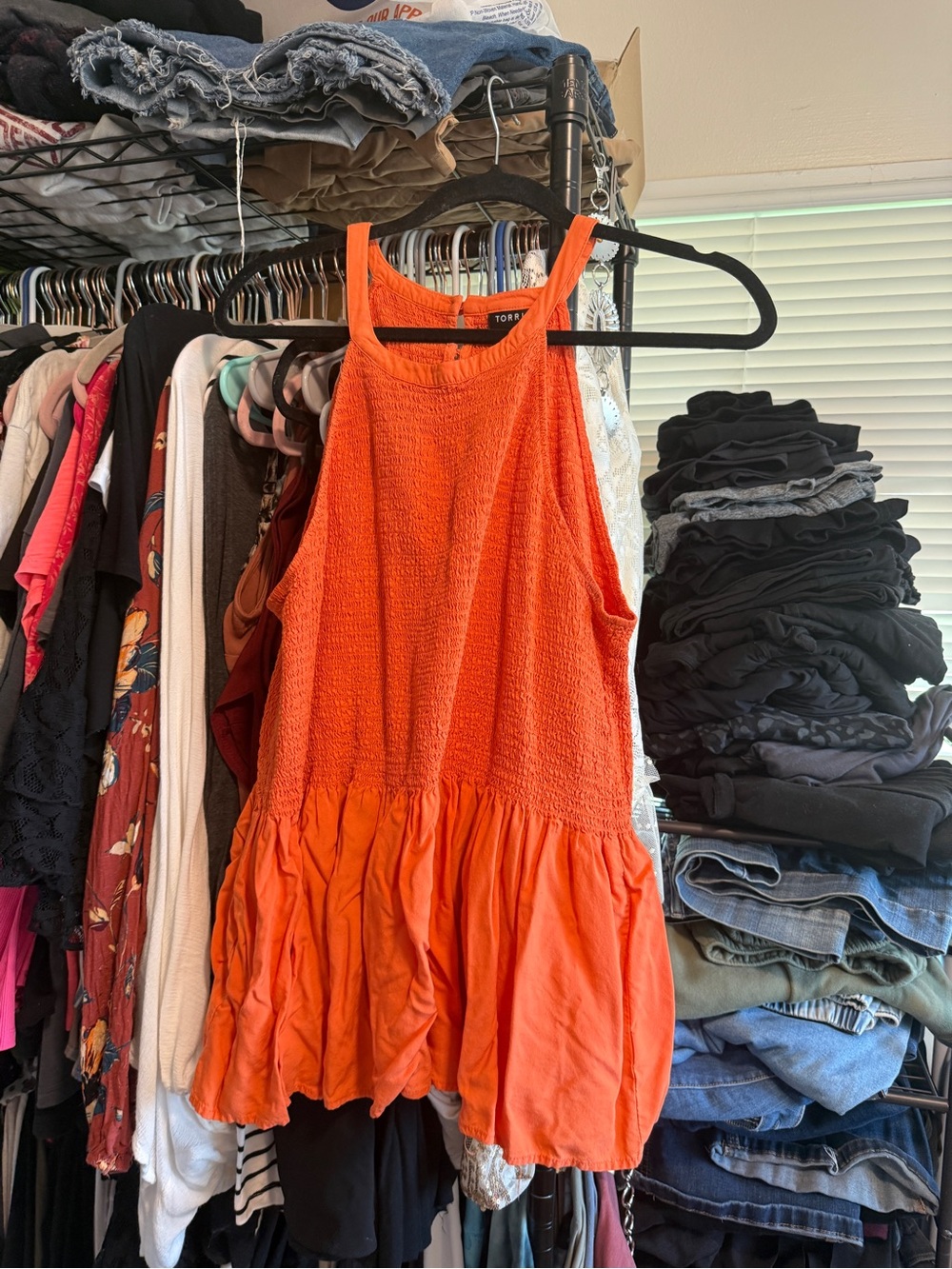 torrid Vibrant Orange Smocked Ruffle-Hem Tank